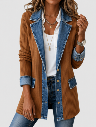 Kristen relaxed-fit jacket blending denim details with soft knit panels