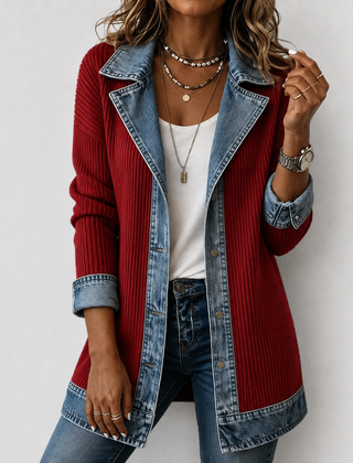 Kristen relaxed-fit jacket blending denim details with soft knit panels