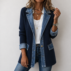 Kristen relaxed-fit jacket blending denim details with soft knit panels