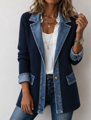 Kristen relaxed-fit jacket blending denim details with soft knit panels