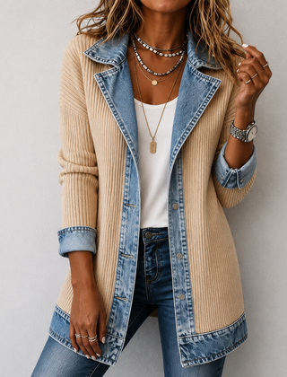 Kristen relaxed-fit jacket blending denim details with soft knit panels