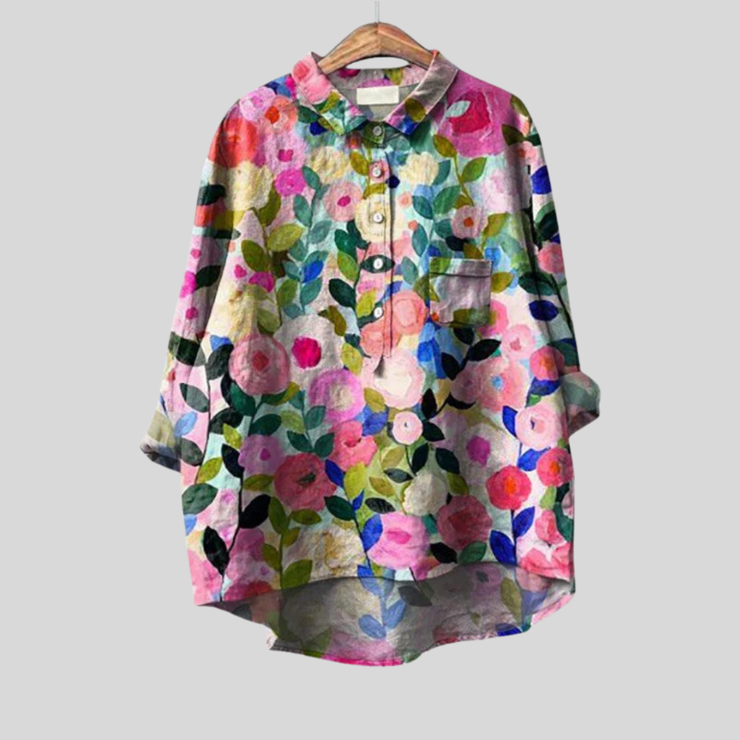 Cecily | Painterly Floral Button-Front Blouse