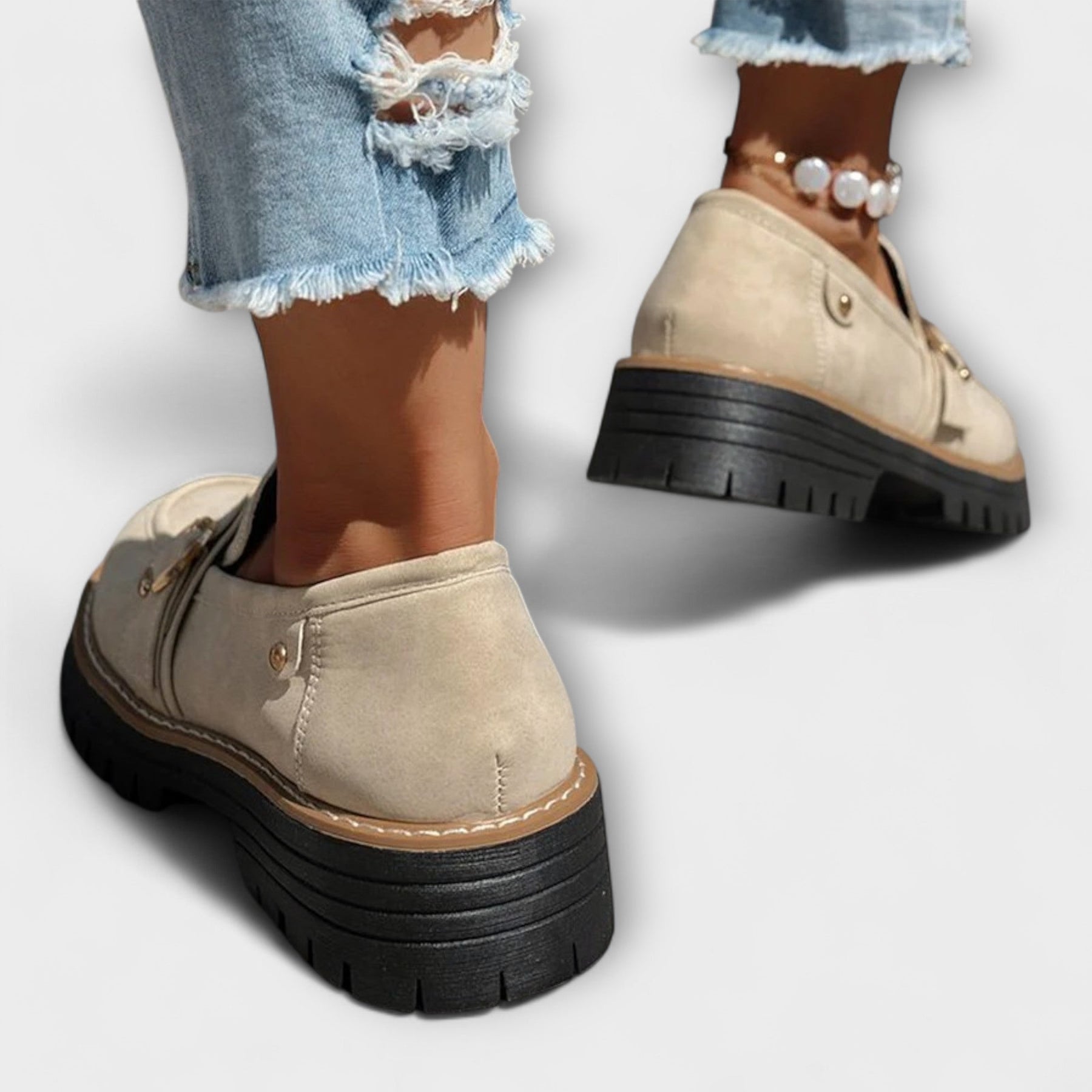 Casual round-toe loafers for women shown in beige, brown, pink and black