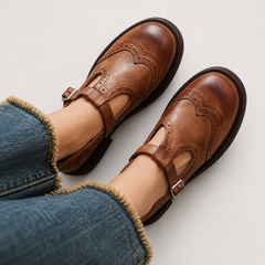 Louisa classic Mary Jane shoes shown in brown and black