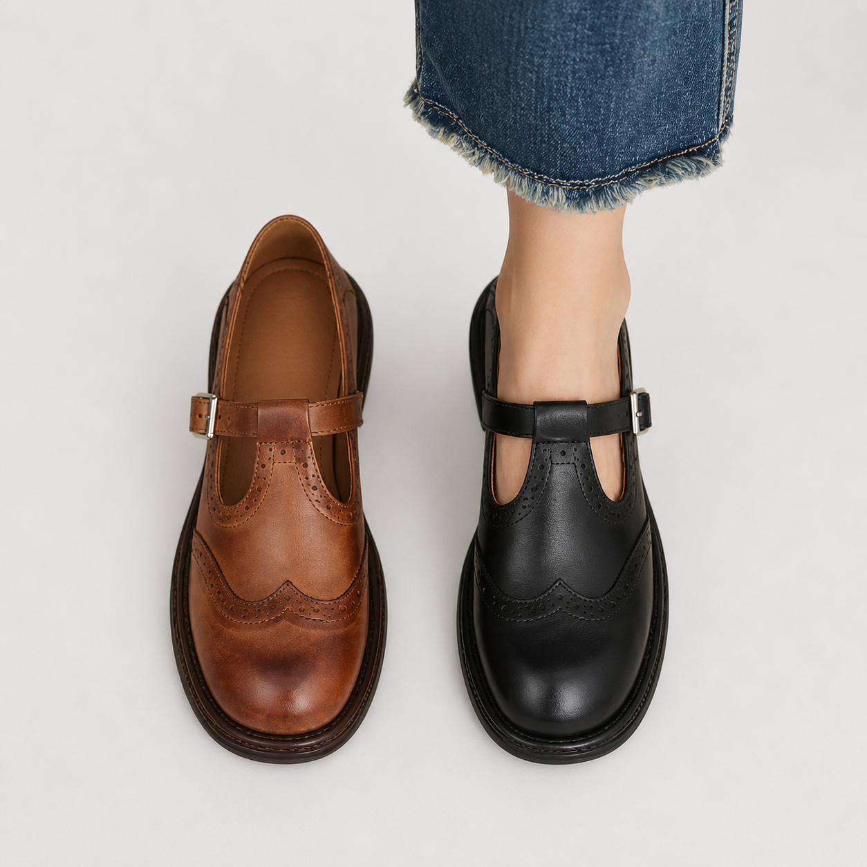 Louisa classic Mary Jane shoes shown in brown and black