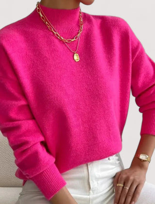 Women's relaxed crew neck long sleeve sweater with ribbed cuffs and hemline