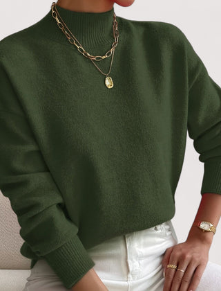 Women's relaxed crew neck long sleeve sweater with ribbed cuffs and hemline