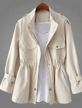 Meredith tailored double-breasted wool blend coat with belt and deep pockets