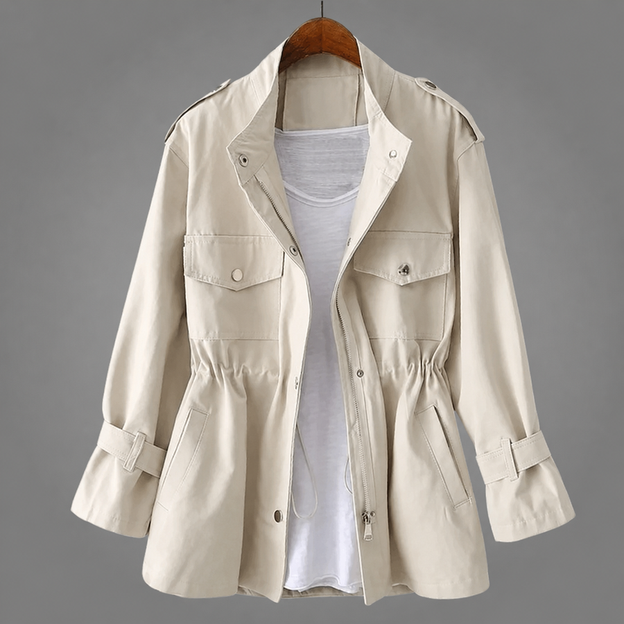 Meredith tailored double-breasted wool blend coat with belt and deep pockets