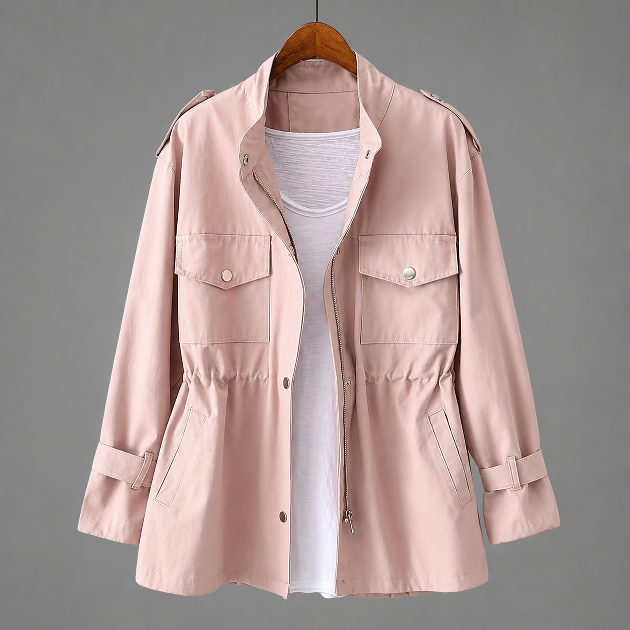 Meredith tailored double-breasted wool blend coat with belt and deep pockets