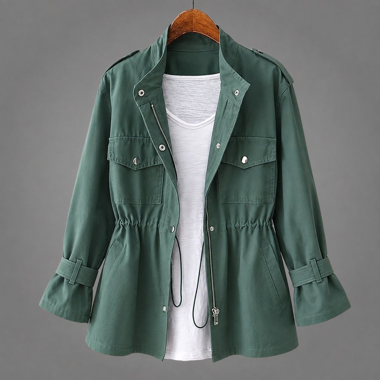 Meredith tailored double-breasted wool blend coat with belt and deep pockets