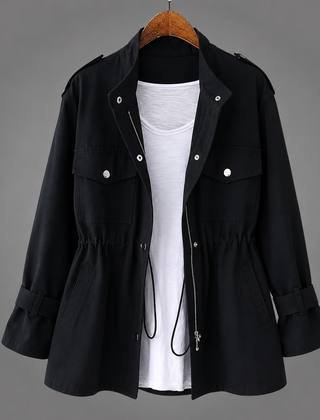 Meredith tailored double-breasted wool blend coat with belt and deep pockets