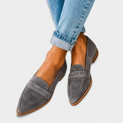 Suede loafers with matte finish shown in khaki, black, grey and leopard print