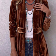 Women's Holliwell vintage lapel open front jacket with button accents and ruched long sleeves