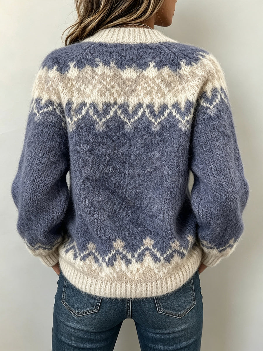 Multicolour Fair Isle V-neck knit sweater with ribbed neckline, cuffs and hem