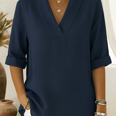 Junipera elegant shawl collar linen short-sleeved shirt in a relaxed fit