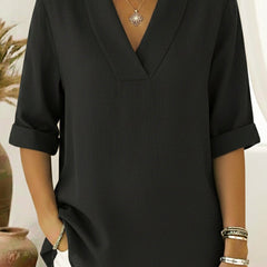 Junipera elegant shawl collar linen short-sleeved shirt in a relaxed fit