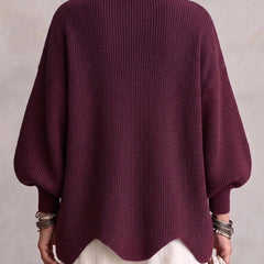 Oversized chunky knit collared cardigan with large gold-tone buttons and lantern sleeves