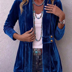 Women's Holliwell vintage lapel open front jacket with button accents and ruched long sleeves