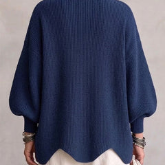 Oversized chunky knit collared cardigan with large gold-tone buttons and lantern sleeves