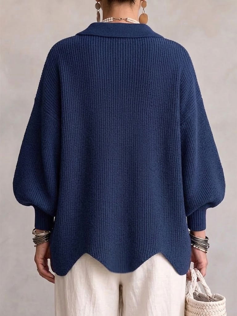 Oversized chunky knit collared cardigan with large gold-tone buttons and lantern sleeves