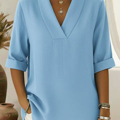 Junipera elegant shawl collar linen short-sleeved shirt in a relaxed fit