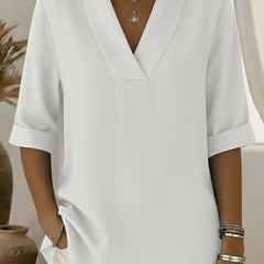 Junipera elegant shawl collar linen short-sleeved shirt in a relaxed fit