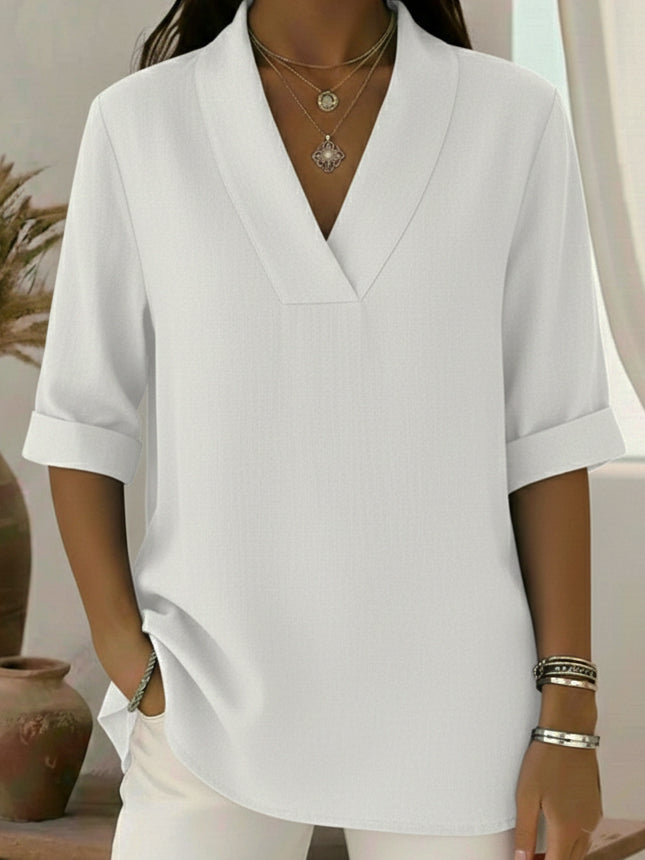 Junipera elegant shawl collar linen short-sleeved shirt in a relaxed fit