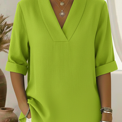 Junipera elegant shawl collar linen short-sleeved shirt in a relaxed fit