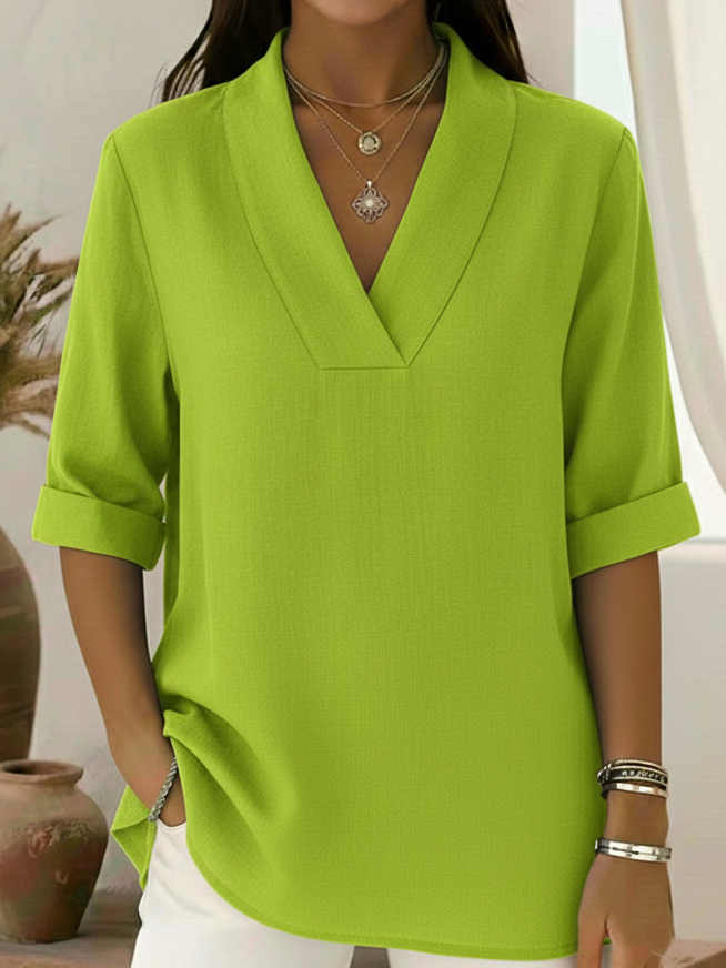 Junipera elegant shawl collar linen short-sleeved shirt in a relaxed fit