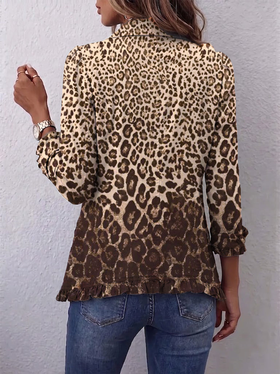 Navara leopard print ruffled jacket with soft ruffle trim and relaxed fit