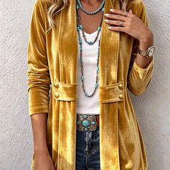 Women's Holliwell vintage lapel open front jacket with button accents and ruched long sleeves