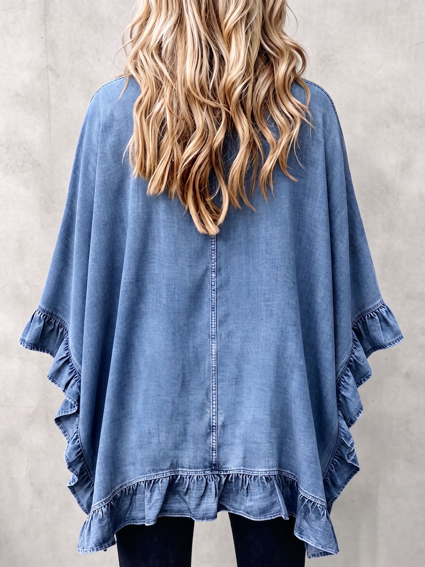 Corinne | Chic Boho Denim Ruffle Trim Cardigan