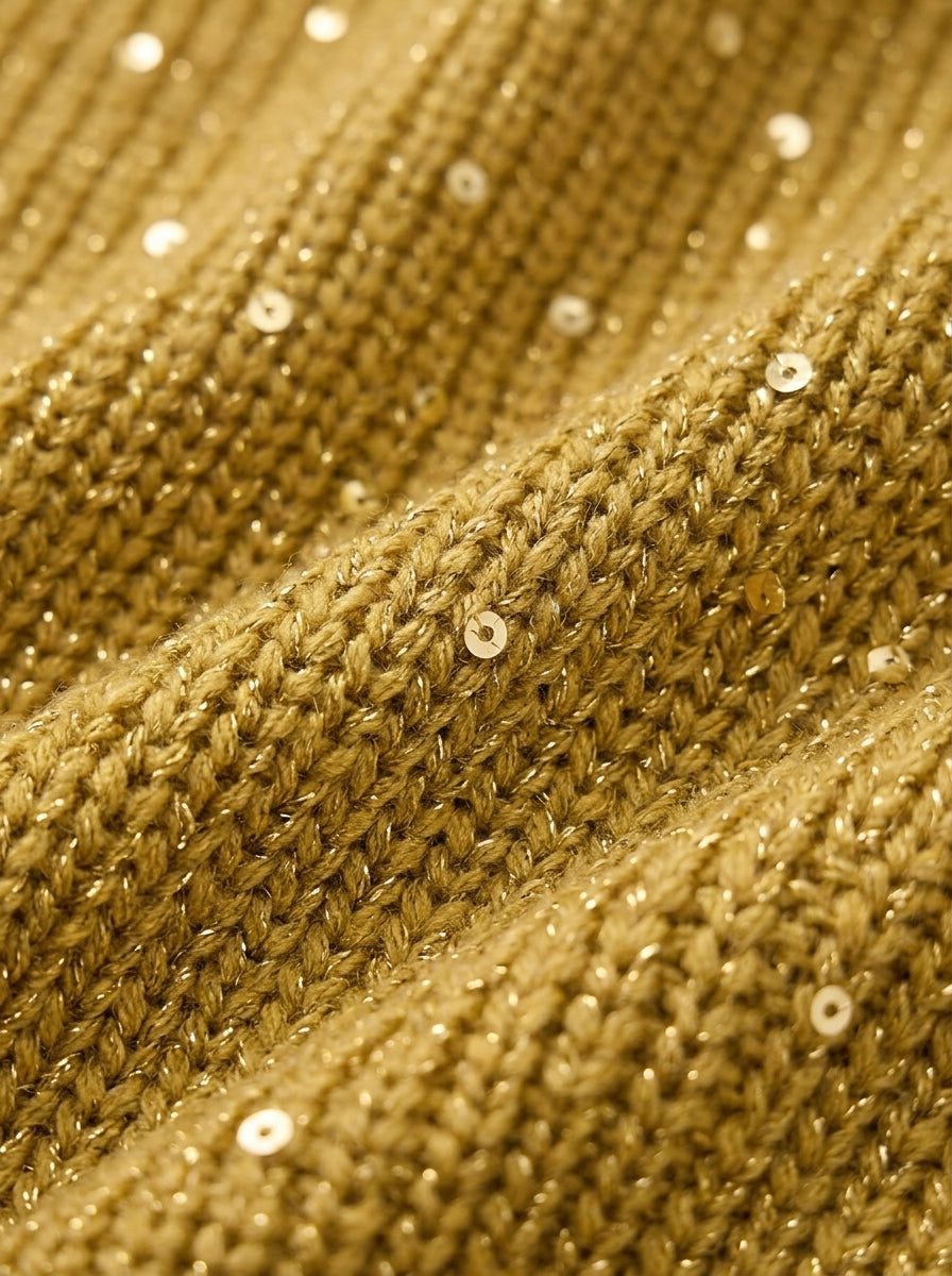 Oversized chunky knit collared cardigan with large gold-tone buttons and lantern sleeves