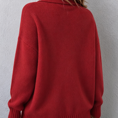 Women's polo hooded knit sweater with ribbed neckline, cuffs and hem in a relaxed fit