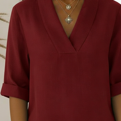 Junipera elegant shawl collar linen short-sleeved shirt in a relaxed fit
