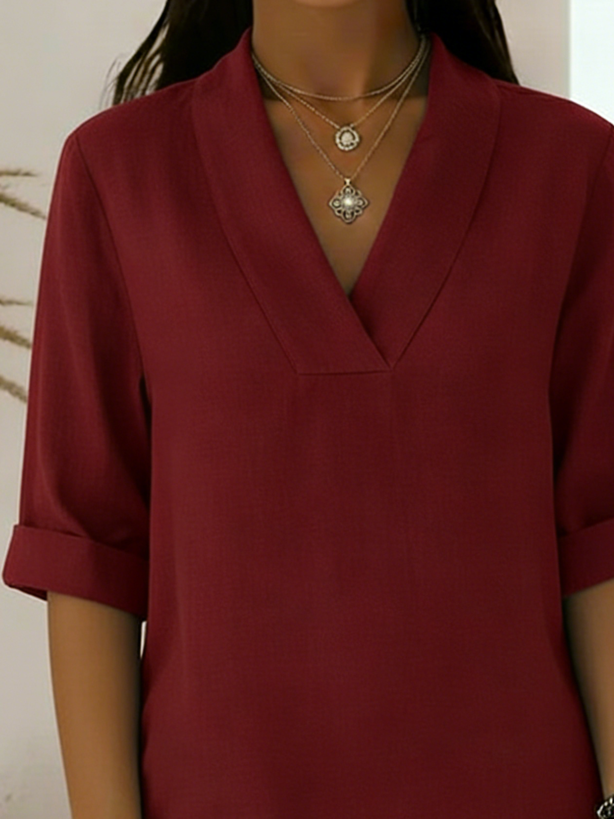 Junipera elegant shawl collar linen short-sleeved shirt in a relaxed fit