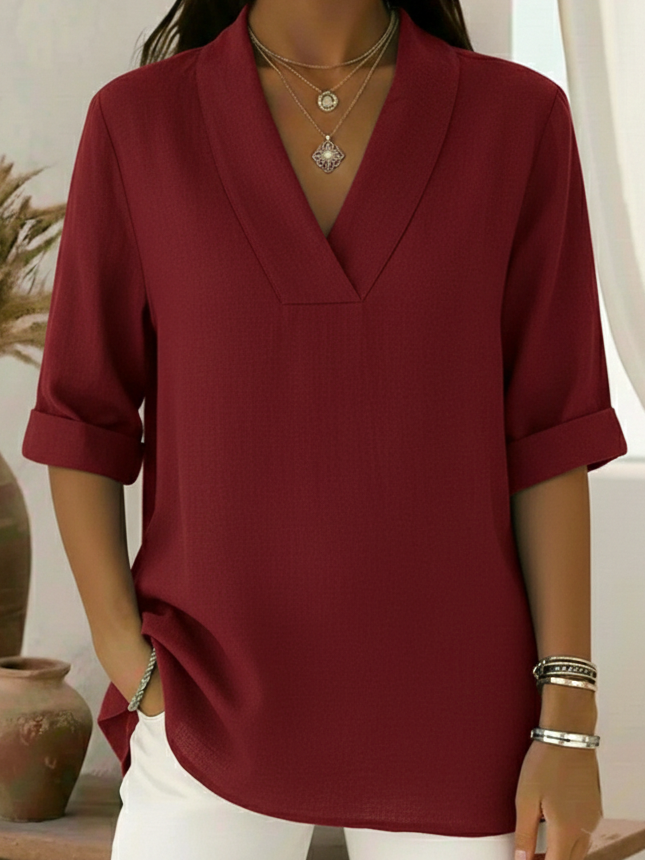 Junipera elegant shawl collar linen short-sleeved shirt in a relaxed fit