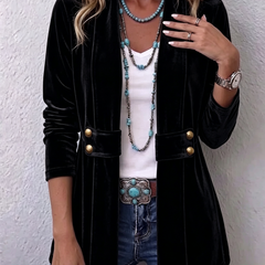 Women's Holliwell vintage lapel open front jacket with button accents and ruched long sleeves