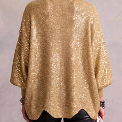 Oversized chunky knit collared cardigan with large gold-tone buttons and lantern sleeves