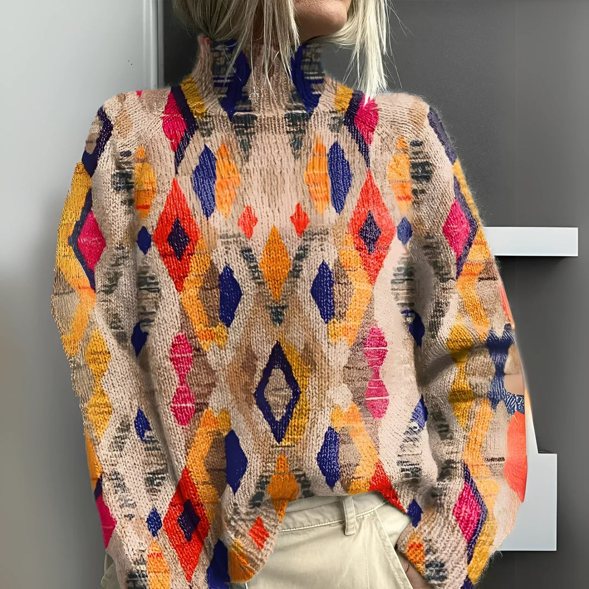 FENNA | Geometric Pattern Knit Sweater