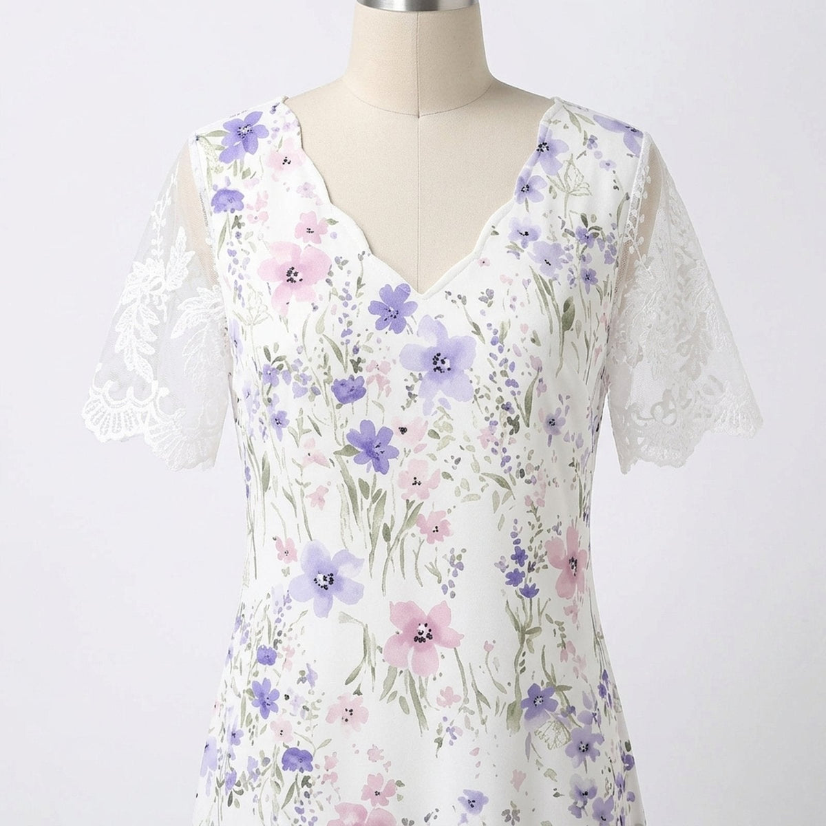 Eleanor | Lace Sleeve Floral Print Midi Dress
