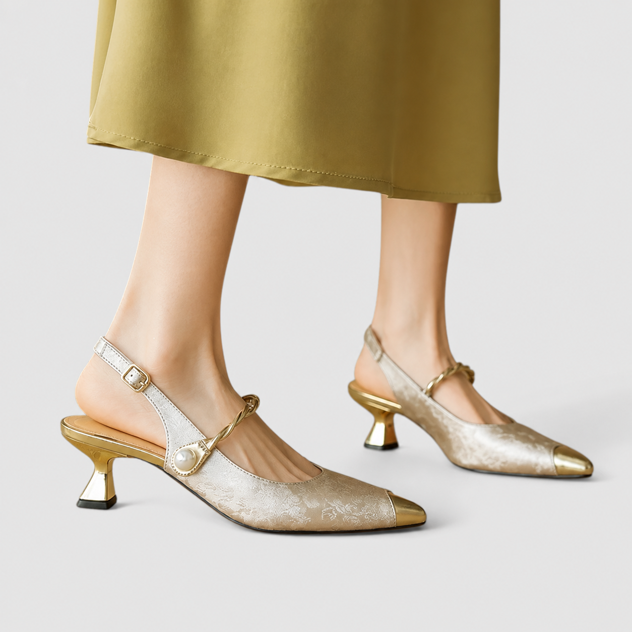 Comfortable slip-on loafers shown in green, beige and black