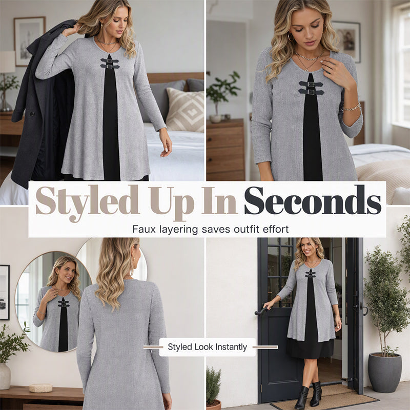 Elara | Women's Casual Ribbed Knit Long Sleeve Dress