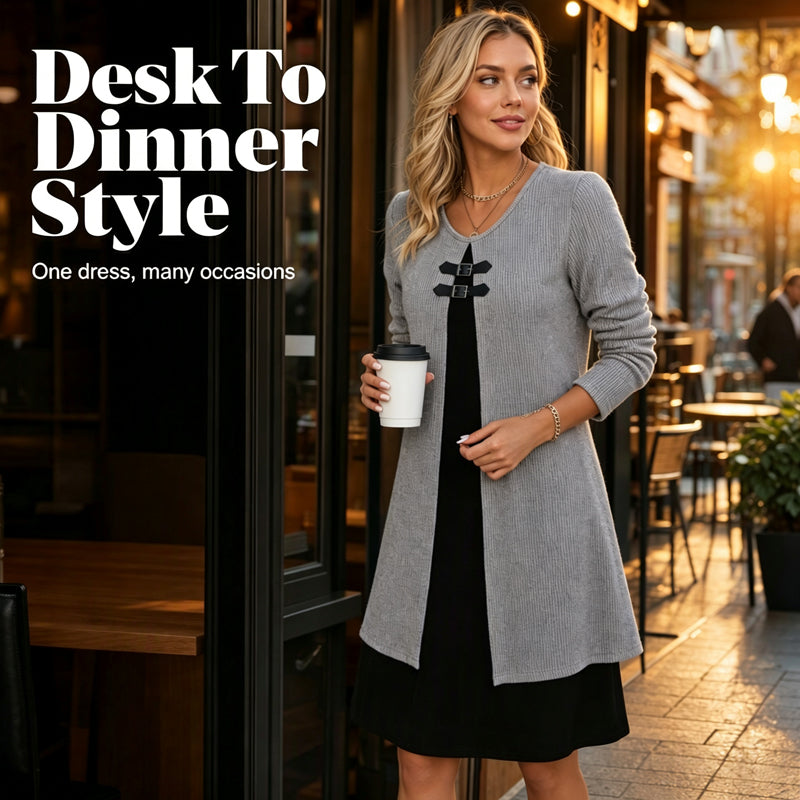 Elara | Women's Casual Ribbed Knit Long Sleeve Dress