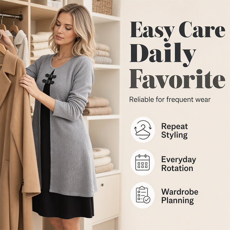 Elara | Women's Casual Ribbed Knit Long Sleeve Dress