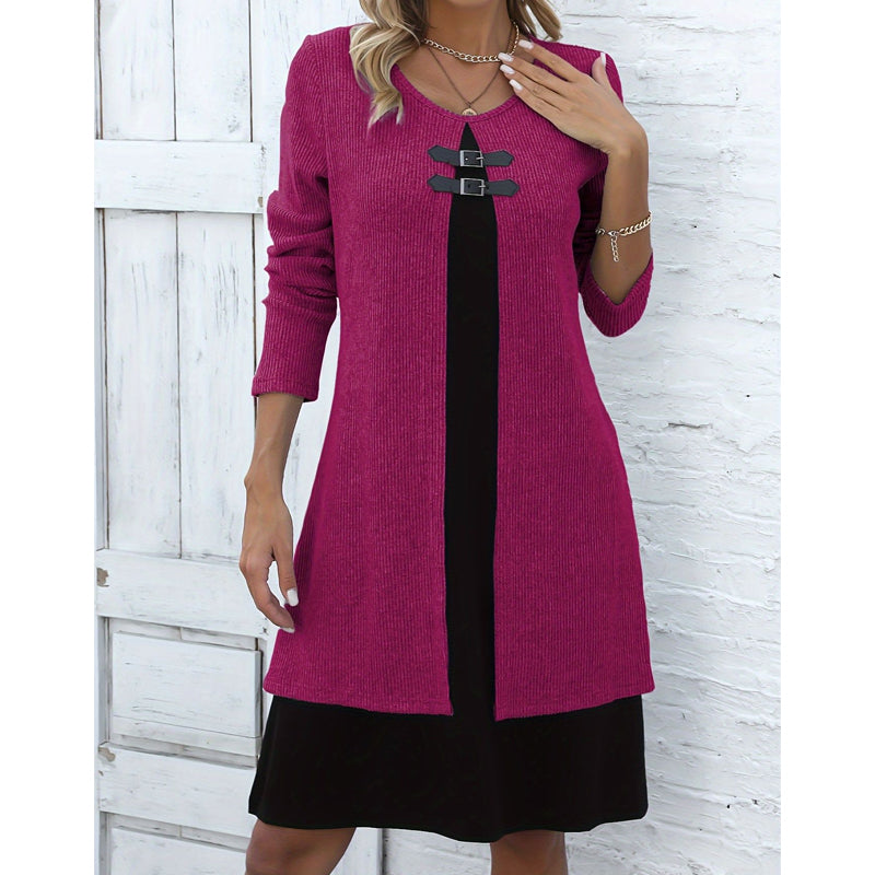 Elara | Women's Casual Ribbed Knit Long Sleeve Dress