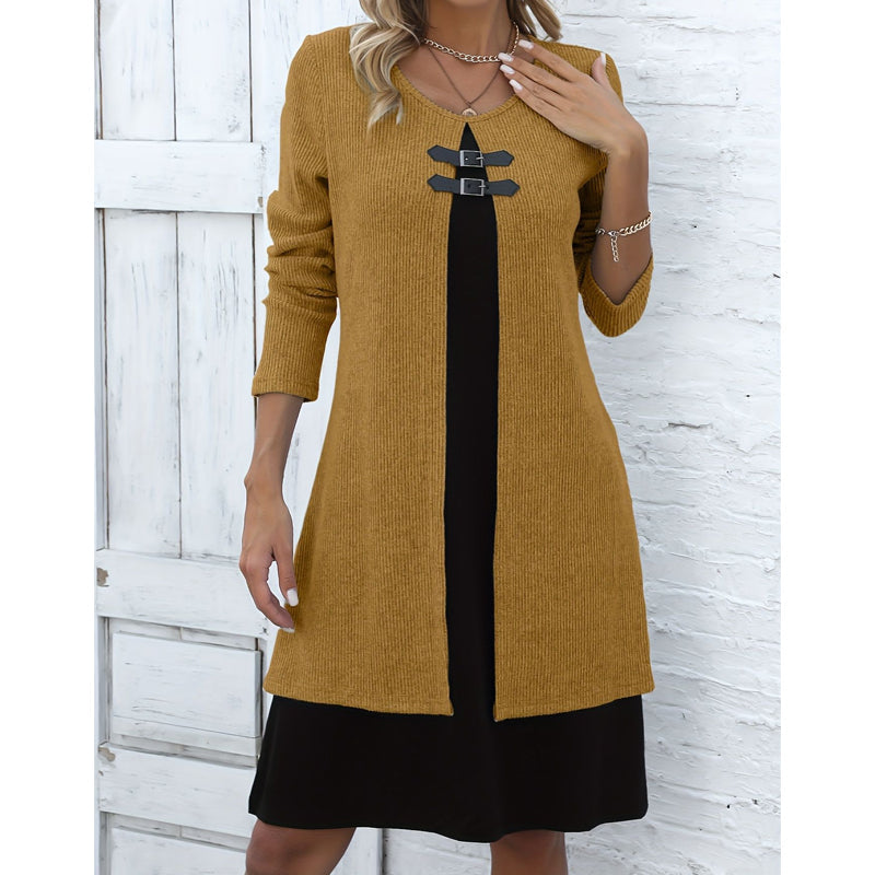 Elara | Women's Casual Ribbed Knit Long Sleeve Dress