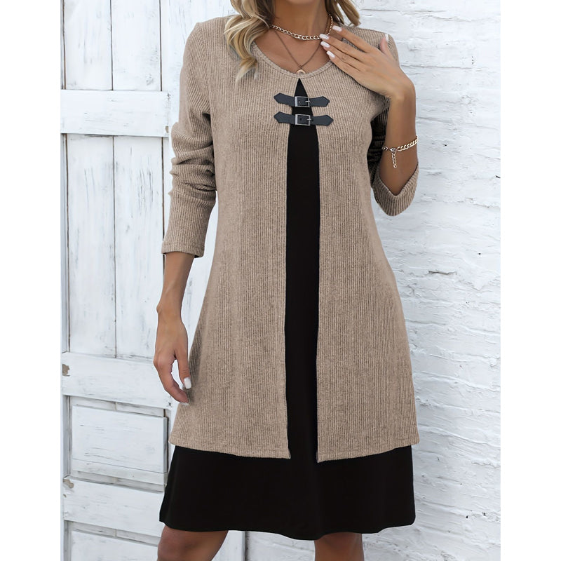 Elara | Women's Casual Ribbed Knit Long Sleeve Dress