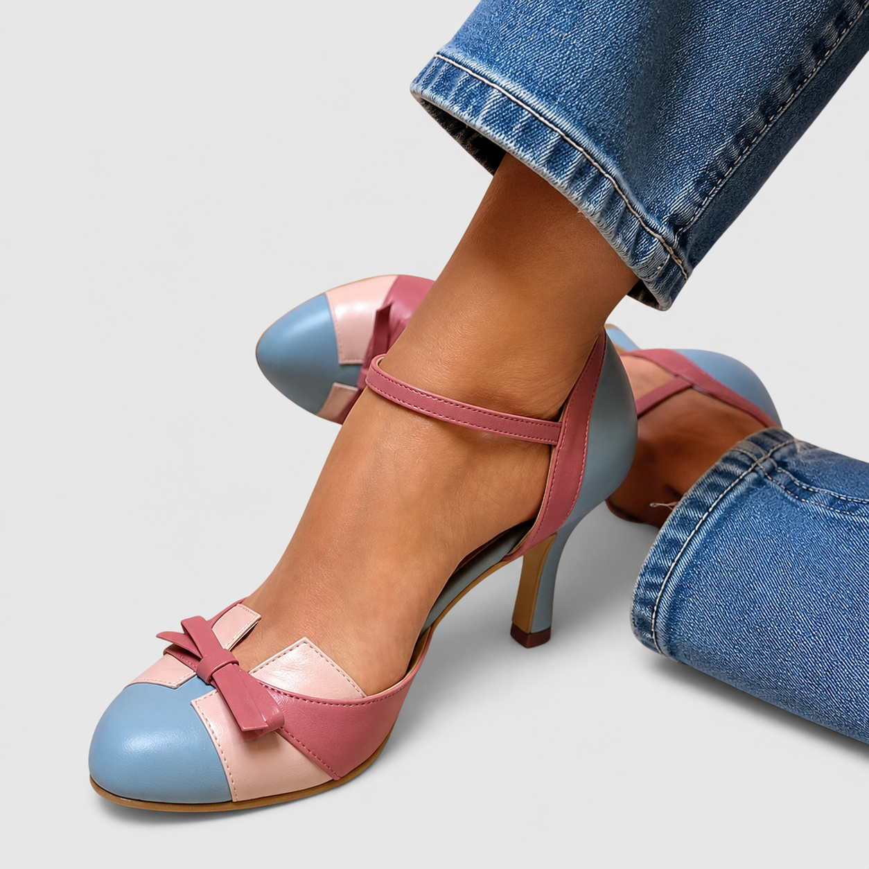 Valerie comfortable heeled sandals for women in blue, white and pink